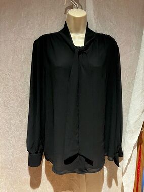 Calvin Klein Black Tie-Neck Long Sleeve Blouse